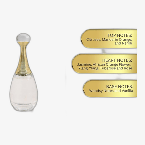 Elegant Dior J'adore EDP bottle and miniature