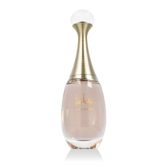 Флакон Dior J'adore Eau de Toilette EDT крупным планом, элегантная композиция на фоне нейтральных оттенков