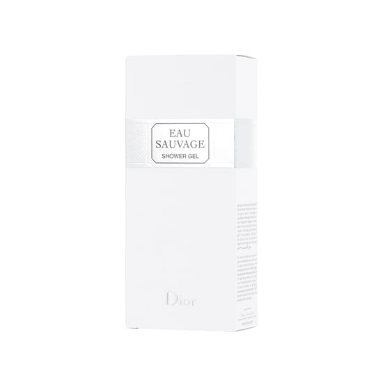 Minimalistlik ja elegantne Dior Eau Sauvage dušigeeli disain Dior Eau Sauvage parfümeeritud dušigeel pudel lähivaates, kaasaegse ja puhta esteetikaga