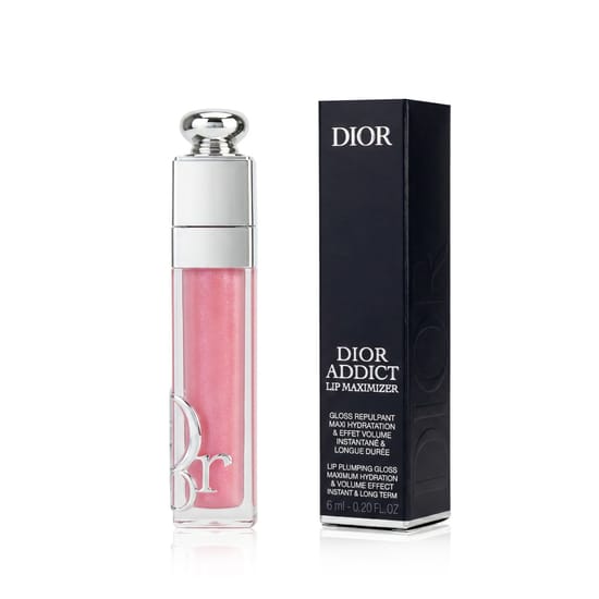 Dior Addict Lip Maximizer huulepuhastus, 010 Holo Pink, läikiv ja niisutav tekstuur, lähedalt huultel