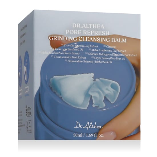 Dr.Althea Pore Refresh Grinding Cleansing Balm — оригинальная упаковка Dr.Althea Pore Refresh Grinding Cleansing Balm — легкая текстура бальзама крупным планом