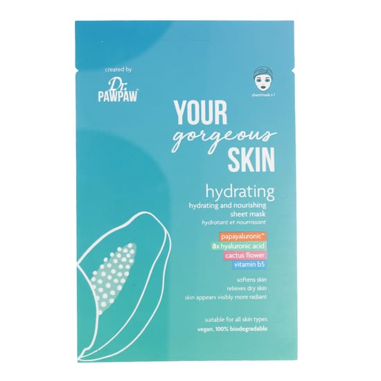 Close-up of Dr. PAWPAW Your Gorgeous Skin Hydrating Sheet Mask packaging