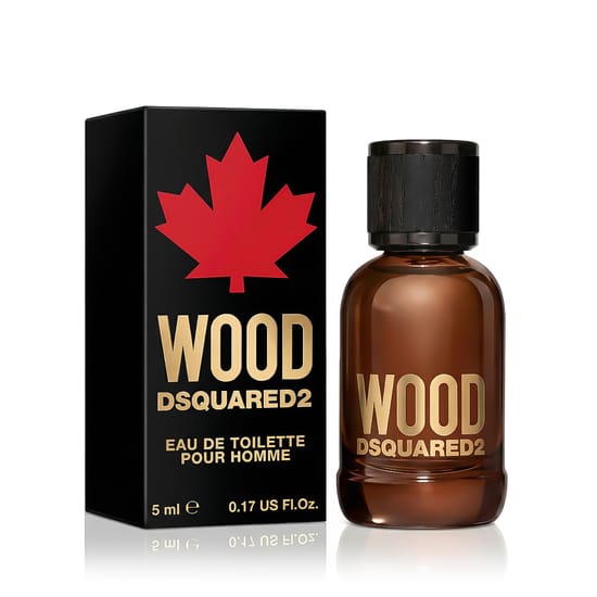 Dsquared2 Wood for Him EDT miniature originaalne pakend Dsquared2 Wood for Him EDT miniature pudeli lähivaade