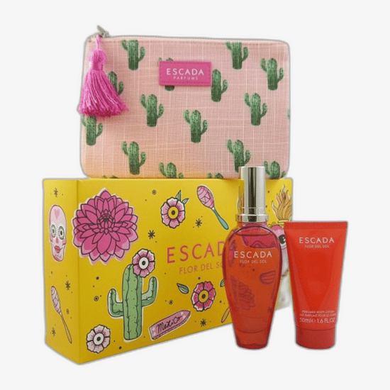 Bottle of Escada Flor del Sol EDT with a vibrant design