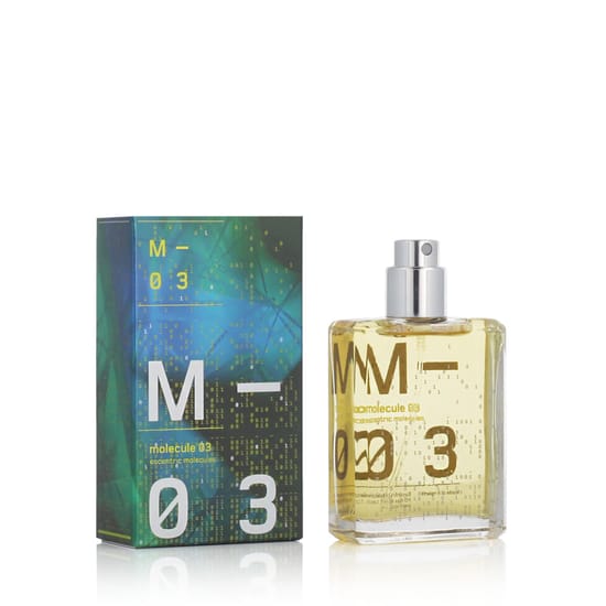 Escentric Molecules Molecule 03 EDT elegantne originaalpakend Molecule 03 minimalistlik pudel, puidune unisex parfüüm, vetiveri nootidega lõhna visualiseerimine