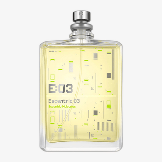 Original packaging of Escentric Molecules Escentric 03 EDT Close-up of Escentric Molecules Escentric 03 EDT bottle