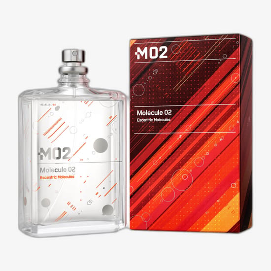 Close-up image of the Escentric Molecules Molecule 02 EDT bottle, highlighting its minimalist aesthetic