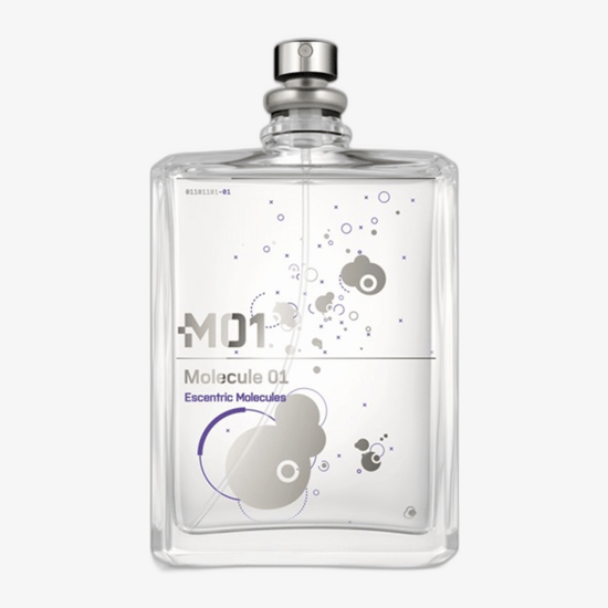 Original packaging of Escentric Molecules Molecule 01 EDT Close-up of Escentric Molecules Molecule 01 EDT bottle
