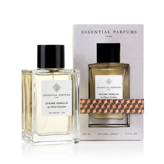 Stiilne Essential Parfums Divine Vanille EDP pudel heleda valguse käes