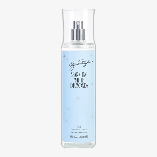 Минималистичная элегантность упаковки боди-спрея Elizabeth Taylor Sparkling White Diamonds Боди-спрей Elizabeth Taylor Sparkling White Diamonds с сияющим цветочным ароматом