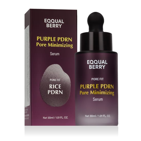 Eqqualberry Purple PDRN — флакон сыворотки для сужения пор Сыворотка Eqqualberry Purple PDRN для сужения пор, вид флакона крупным планом