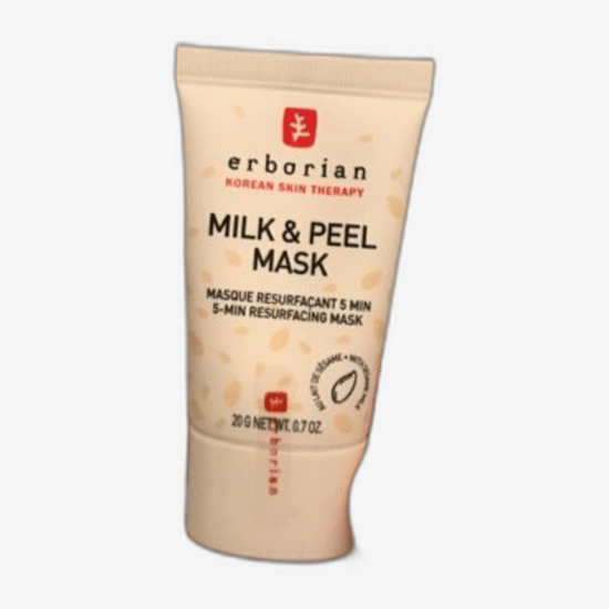 Erborian milk & peel mask packaging and texture Close-up of erborian milk & peel 5-minute resurfacing mask