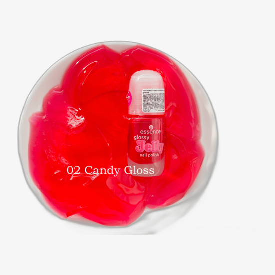 Close-up of Essence Glossy Jelly Nail Polish (02 Candy Gloss) bottle