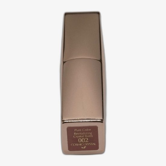 Close-up of Estée Lauder Pure Color Revitalizing Crystal Balm in shade 002 Cosmic Crystal, highlighting its glossy, vibrant finish