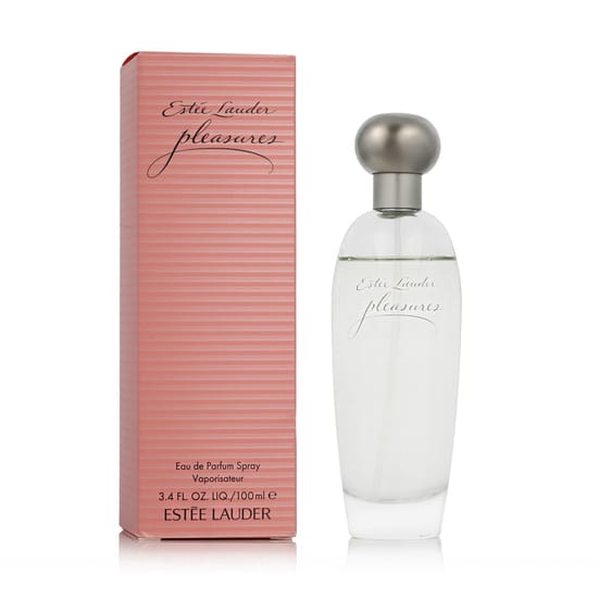 Close-up of Estée Lauder Pleasures EDP bottle