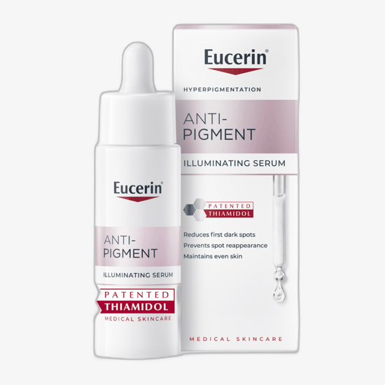 Eucerin anti-pigment skin perfecting serum bottle close-up