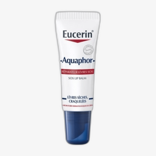 Оригинальная упаковка бальзама Eucerin Aquaphor для губ и носа тюбик бальзама Eucerin Aquaphor для губ и носа крупным планом