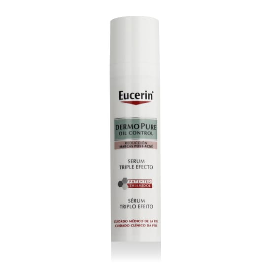 Eucerin DermoPure Oil Control Triple Effect Serum bottle with lightweight texture