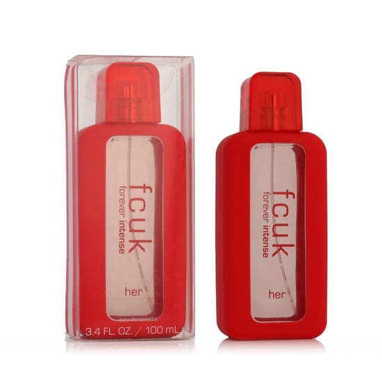 Bottle of FCUK Forever Intense Her EDT with a vibrant design