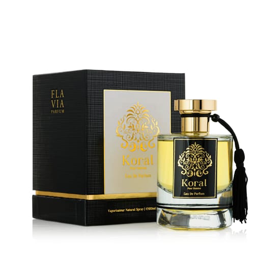 Original Flavia Koral Pour Homme perfume packaging Elegant bottle of Flavia Koral Pour Homme Eau de Parfum