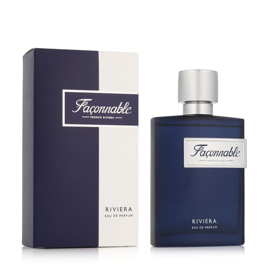 Close-up of Faconnable Riviera EDP perfume bottle