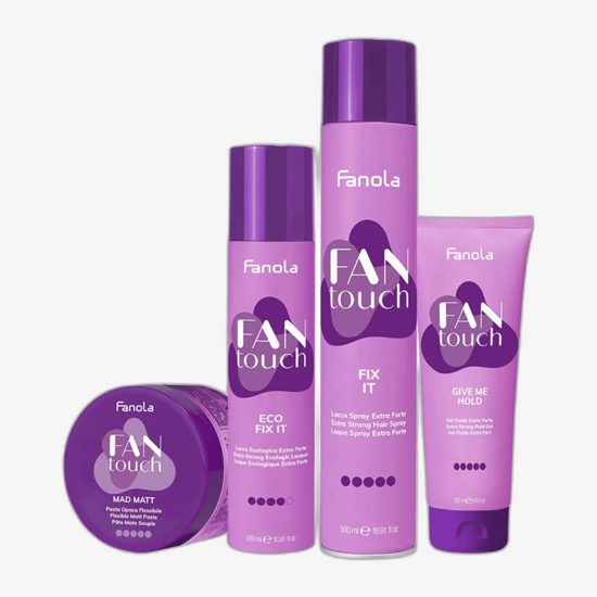 Fanola Fan Touch Fix It Extra Strong Hair Spray pudeli lähivõte