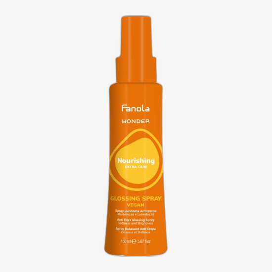 Fanola Wonder Nourishing Extra Care Glossing Spray pakend Fanola Wonder Nourishing Extra Care Glossing Spray pudeli lähivõte