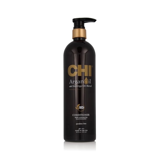 Close-up of Farouk Systems CHI Argan Oil Conditioner bottle