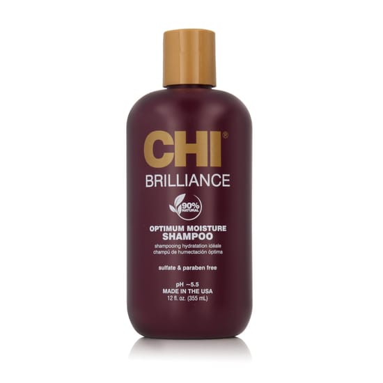 Упаковка шампуня Farouk Systems CHI Brilliance Optimum Moisture Бутылка шампуня Farouk Systems CHI Brilliance Optimum Moisture