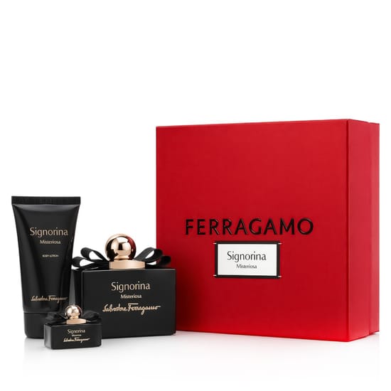 Элегантная упаковка набора ароматов Ferragamo Signorina Misteriosa