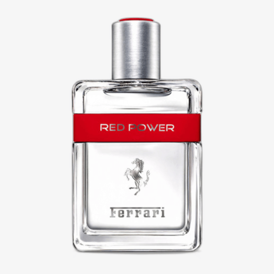 Bottle of Ferrari Red Power EDT with a vibrant design