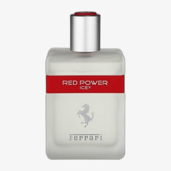 Close-up of Ferrari Red Power Ice 3 EDT bottle