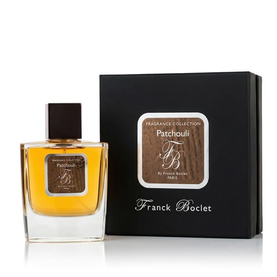 Оригинальная упаковка парфюма Franck Boclet Patchouli EDP Бутылка парфюма Franck Boclet Patchouli EDP вблизи