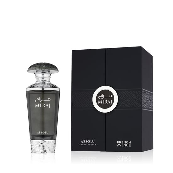 Bottle of French Avenue Miraj Absolu EDP with minimalist design aesthetics