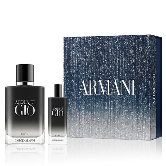 Refined packaging for Giorgio Armani Acqua di Giò Parfum set Elegant bottle and minimalist design of Giorgio Armani Acqua di Giò Parfum