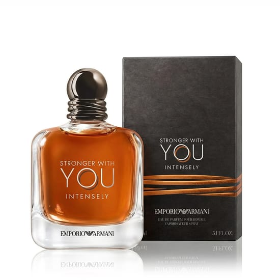 Original packaging of Giorgio Armani Emporio Armani Stronger With You Intensely EDP Elegant bottle of Giorgio Armani Emporio Armani Stronger With You Intensely EDP