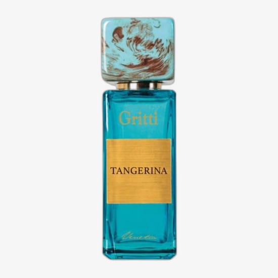 Original packaging of Gritti Tangerina EDP perfume Close-up of Gritti Tangerina EDP perfume bottle