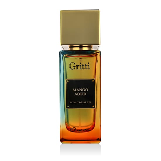 Close-up of Gritti Mango Aoud EP perfume bottle