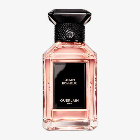 Elegant bottle of guerlain jasmin bonheur edp close-up