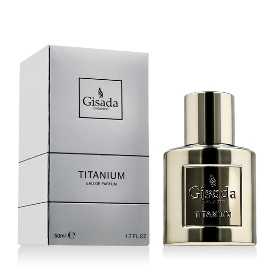 Close-up of the elegant Gisada Titanium EDP bottle
