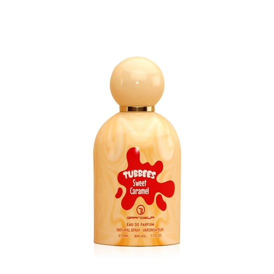 Bottle of Grandeur Tubbees Sweet Caramel EDP up close