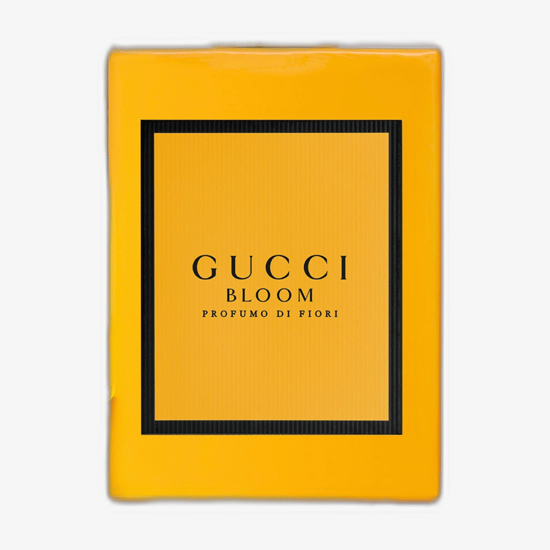 Original packaging of Gucci Bloom Profumo di Fiori EDP Close-up of Gucci Bloom Profumo di Fiori EDP bottle