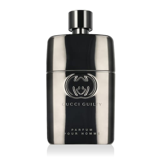 Close-up of Gucci Guilty Pour Homme Parfum bottle
