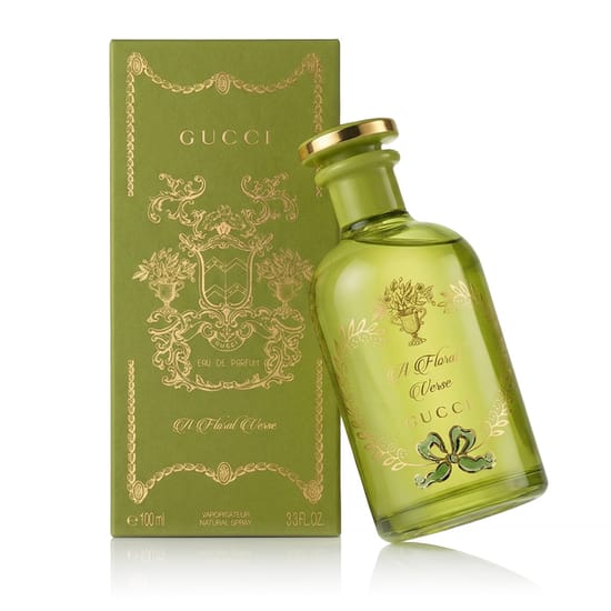 Close-up of Gucci A Floral Verse EDP bottle