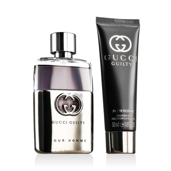 Elegant packaging of Gucci Guilty Pour Homme EDT and shower gel