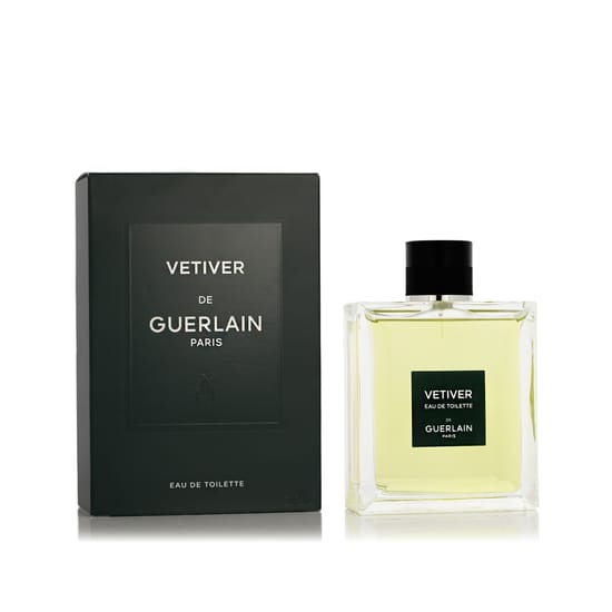 Close-up of the elegant bottle of Guerlain Vetiver EDT