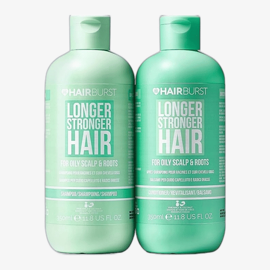 Hairburst rasusele peanahale ja juurele šampooni ja palsami pakend Hairburst rasusele peanahale ja juurele šampooni ja palsami komplekt väljapanekul