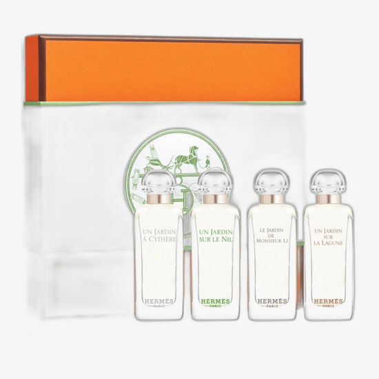 Элегантная упаковка набора Hermès Collection Parfums-Jardins 4 x