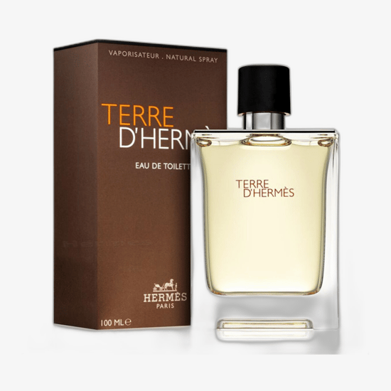 Бутылка парфюма Hermès terre d'hermès с элегантным дизайном