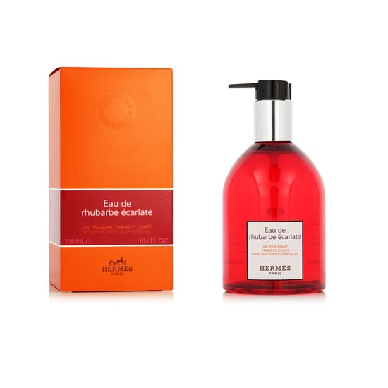 Hermès Eau de Rhubarbe Écarlate Cleansing Gel bottle close-up